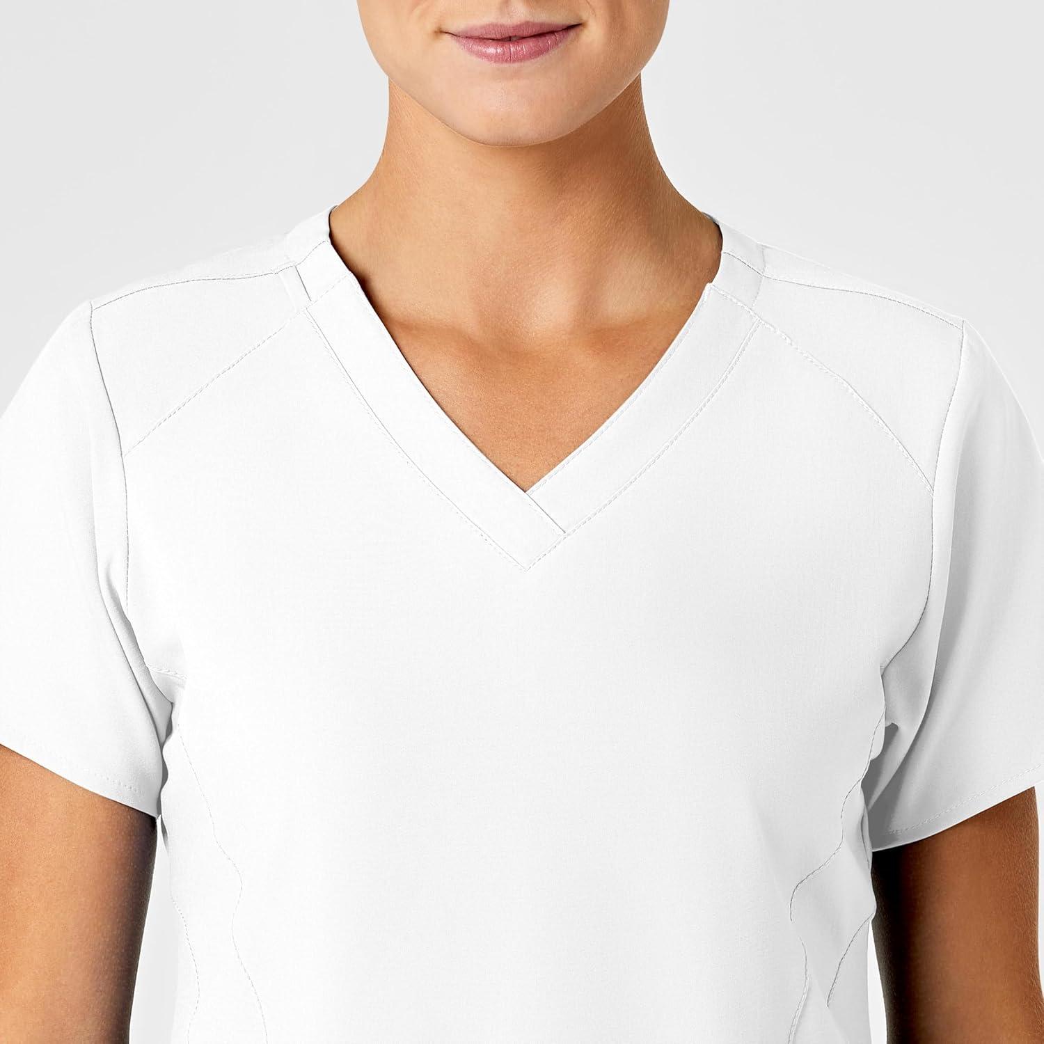 WonderWink Women’s Flex-Back Stylized V-Neck Top(White)