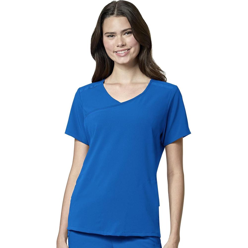 WonderWink Womens Renew Women’s Mock Wrap Scrub Top(Royal)