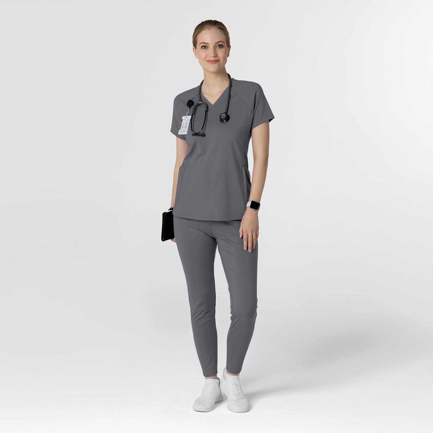 Wink Renew Knit Women’s Flex-n-Reach V-Neck Raglan Scrub Top(Pewter)