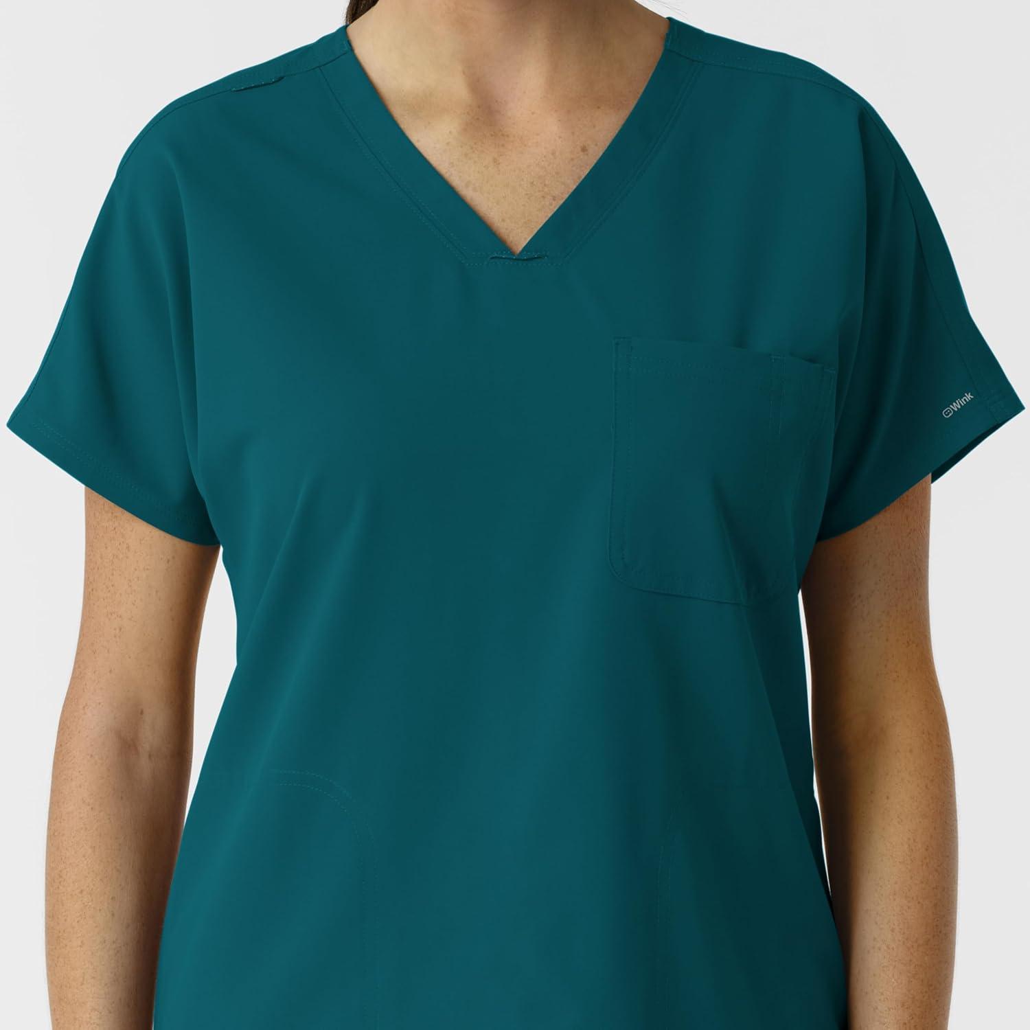 Wink Women’s Women’s Drop Shoulder Tunic Scrub Top(Caribbean)