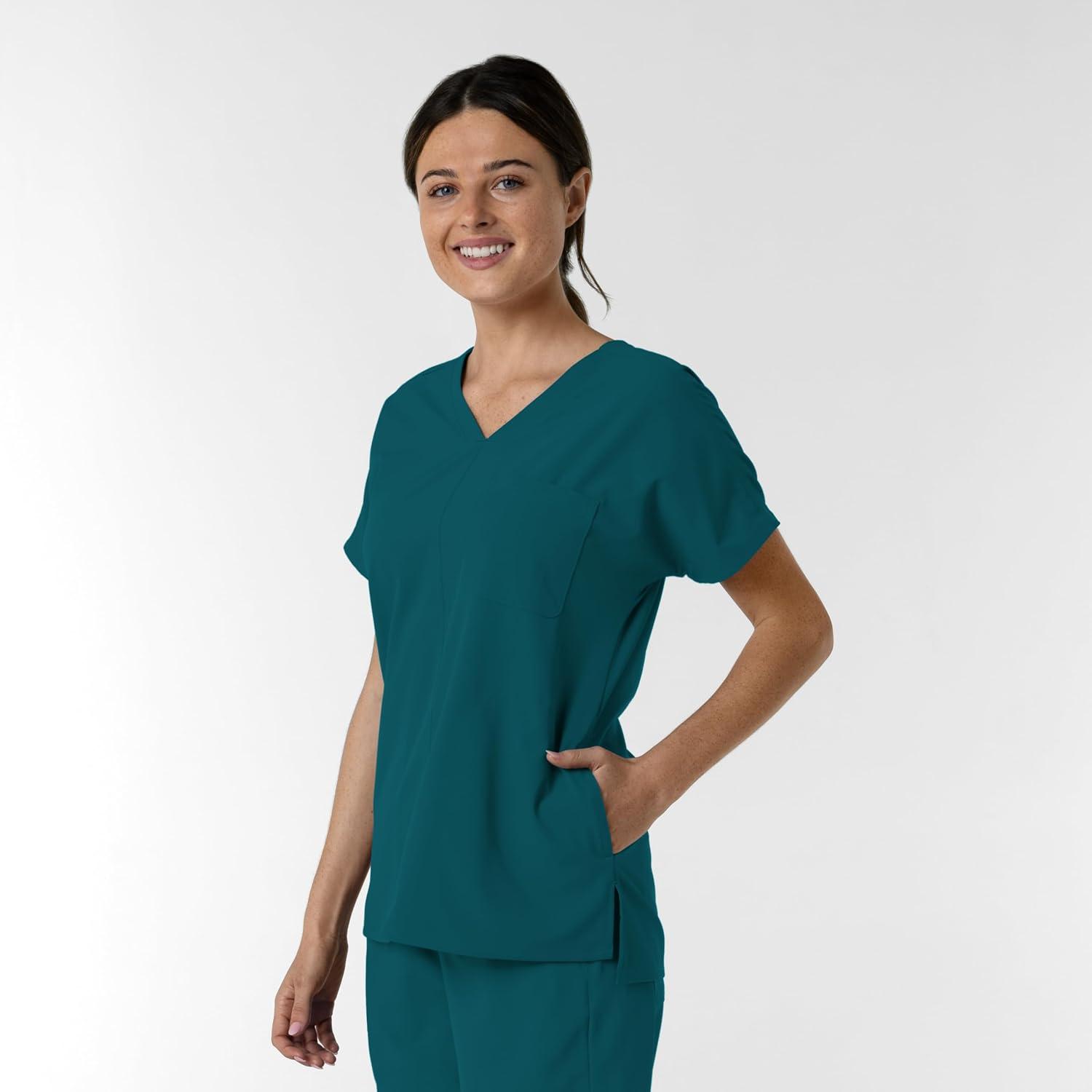 Wink Women’s Women’s Drop Shoulder Tunic Scrub Top(Caribbean)