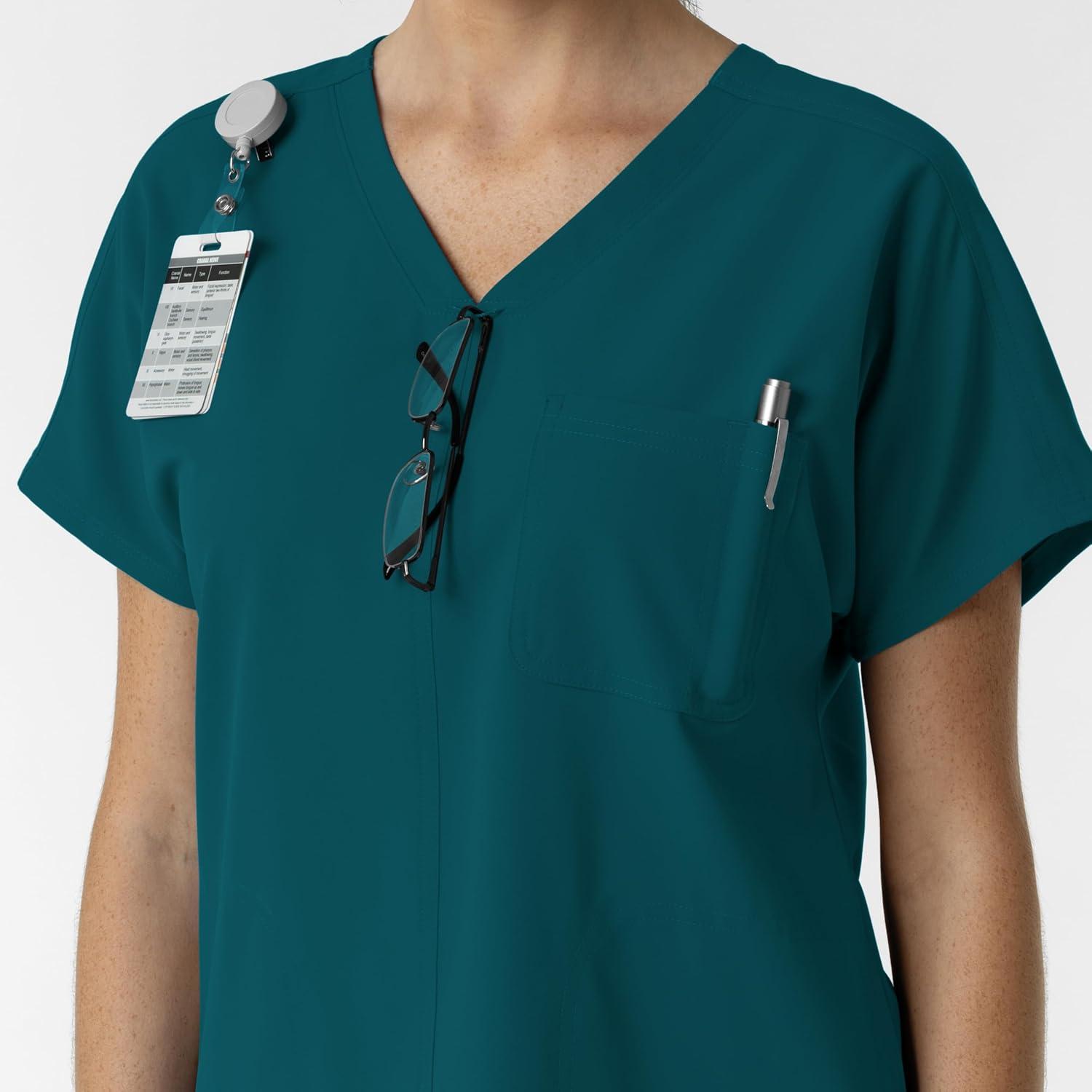 Wink Women’s Women’s Drop Shoulder Tunic Scrub Top(Caribbean)