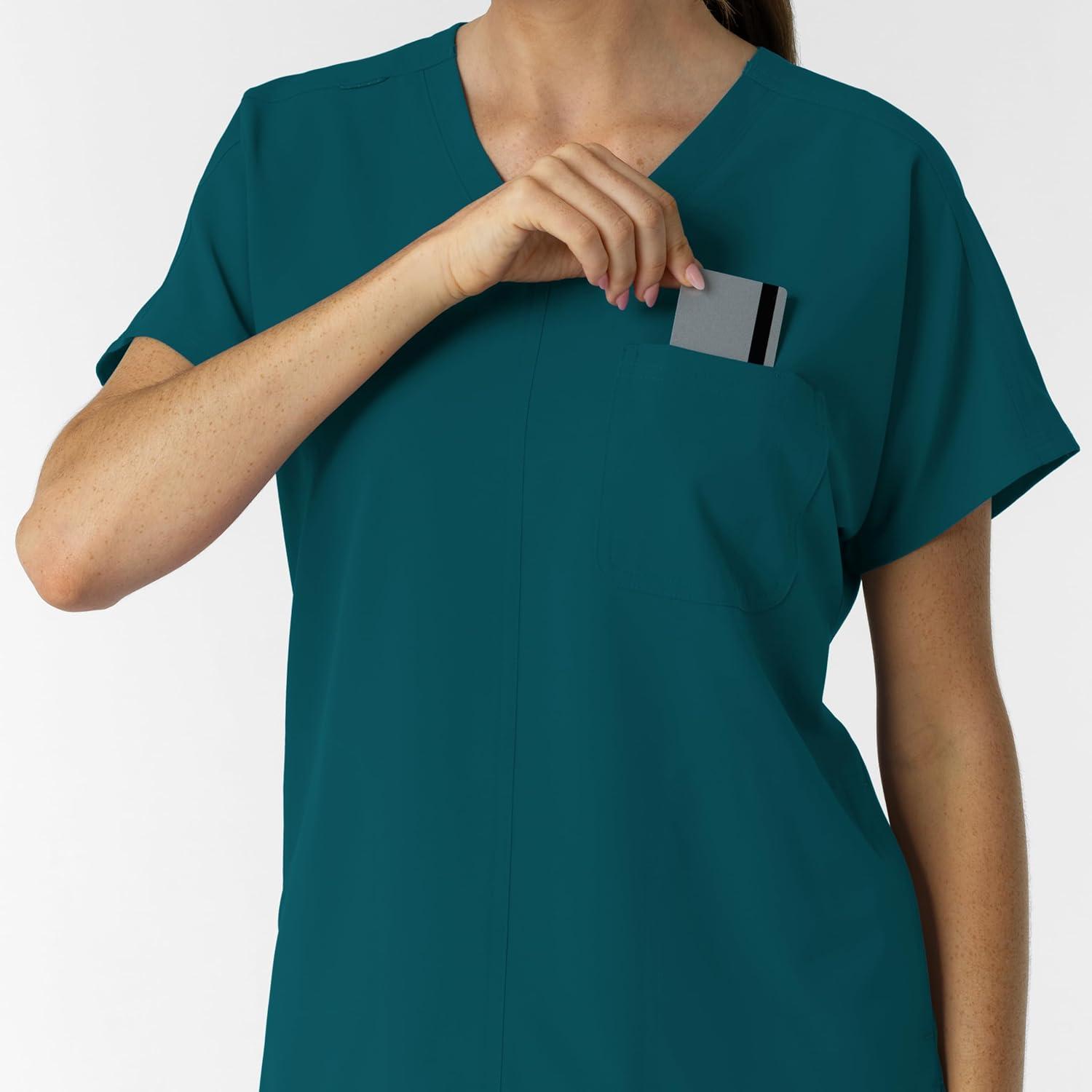 Wink Women’s Women’s Drop Shoulder Tunic Scrub Top(Caribbean)