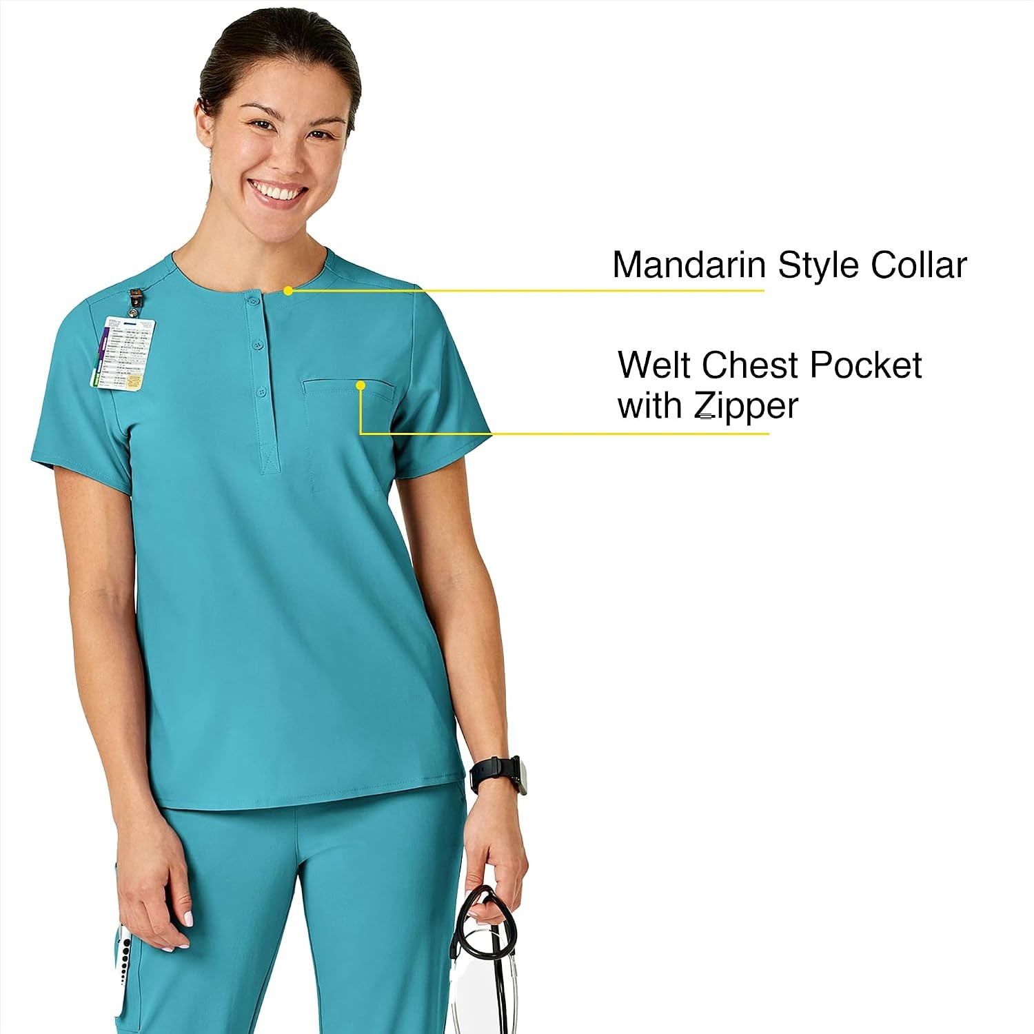 Wink Renew Women’s Mandarin Collar Tuck-in Scrub Top(Teal Blue)