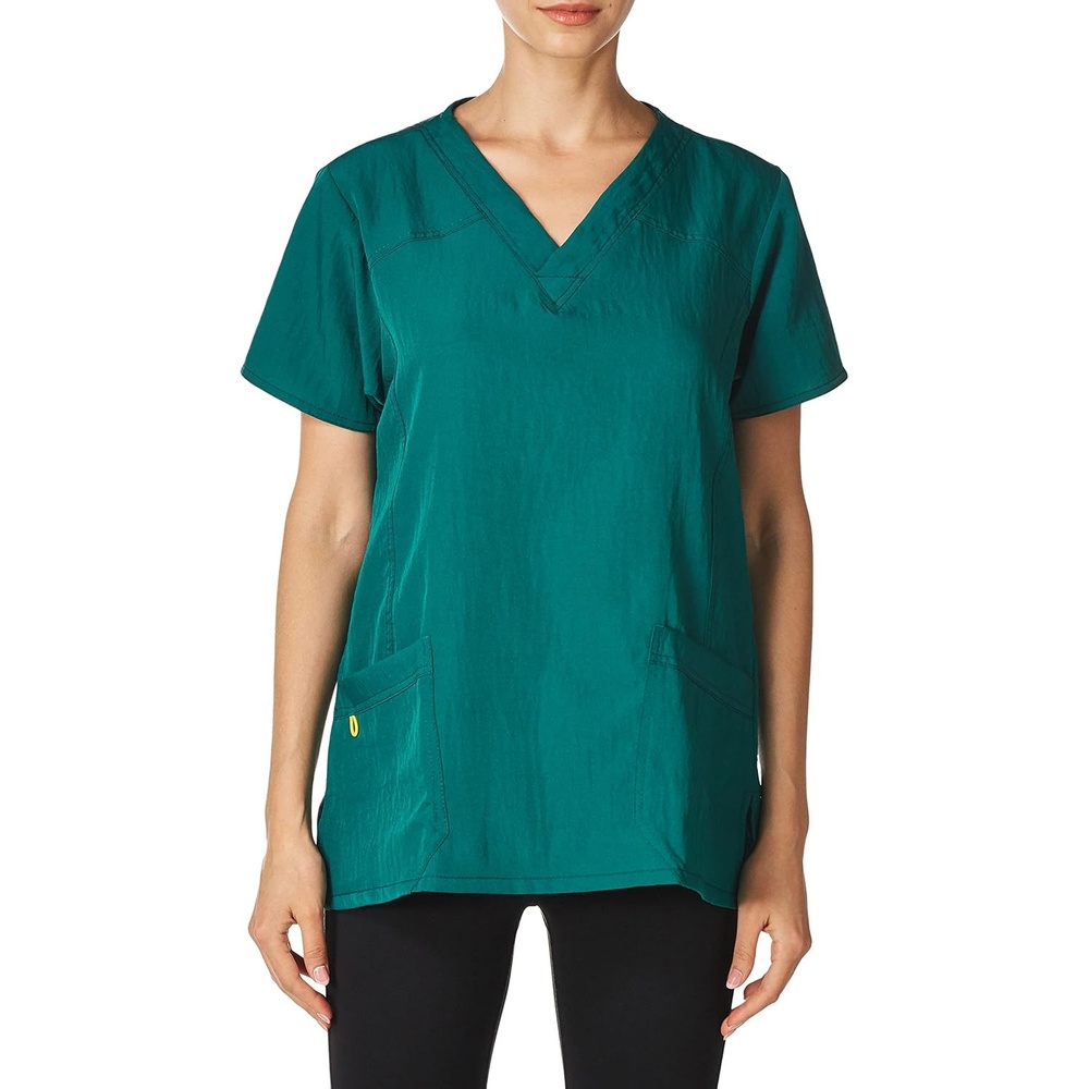 WonderWink Women’s Scrubs Four Way Stretch Sporty V-Neck Top, Hunter Green, Large