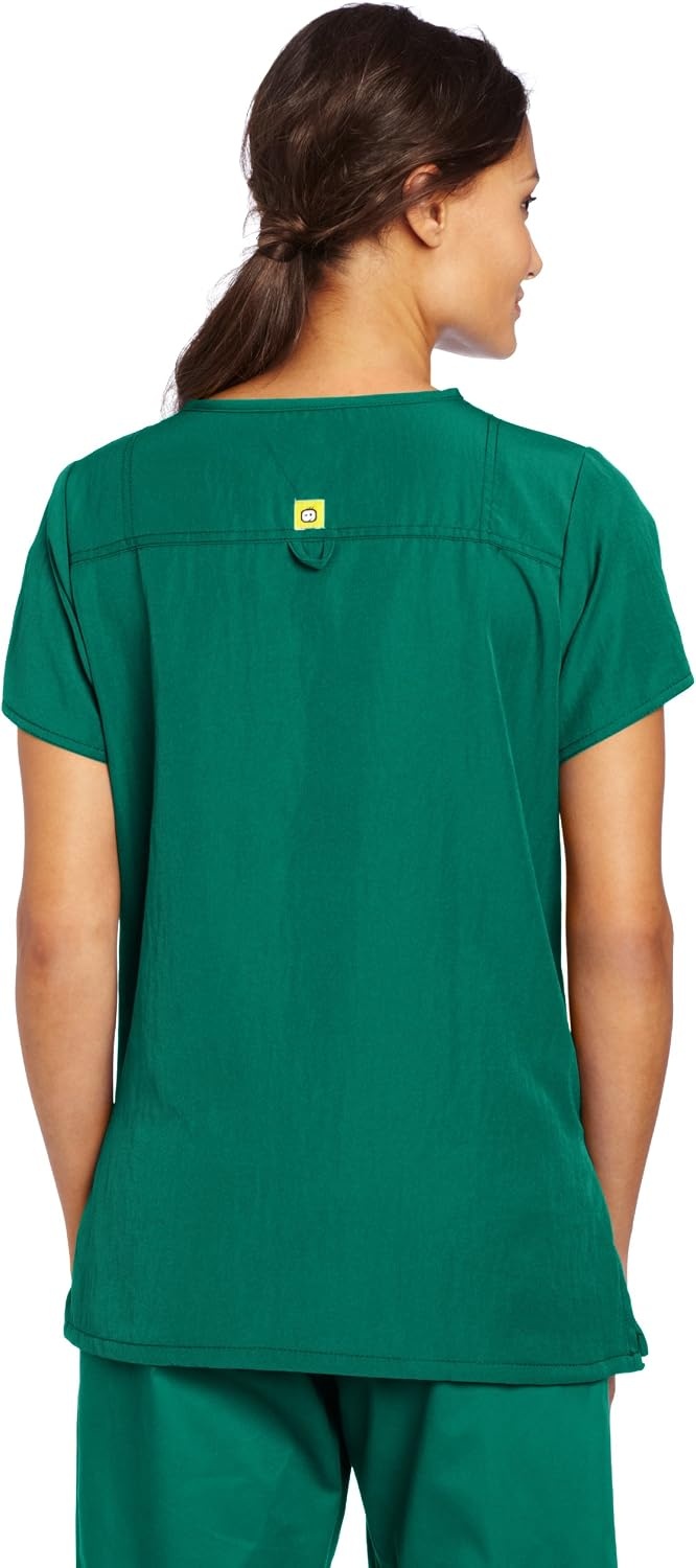 WonderWink Women’s Scrubs Four Way Stretch Sporty V-Neck Top, Hunter Green, Large