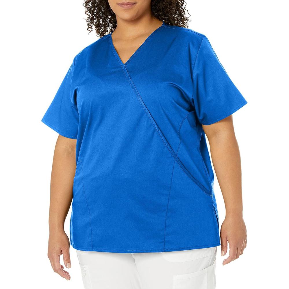 WonderWink Women’s Wonderwork Women’s Mock Wrap Scrub Top(Royal)