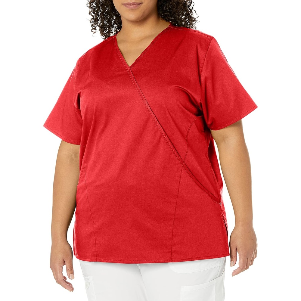 WINK WonderWORK Women’s Mock Wrap Scrub Top(Red)