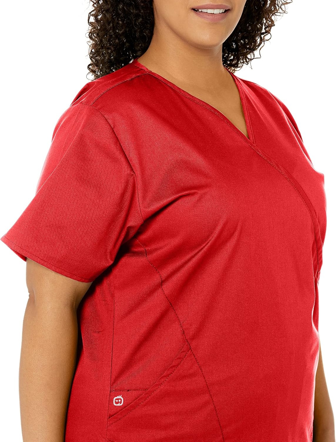 WINK WonderWORK Women’s Mock Wrap Scrub Top(Red)