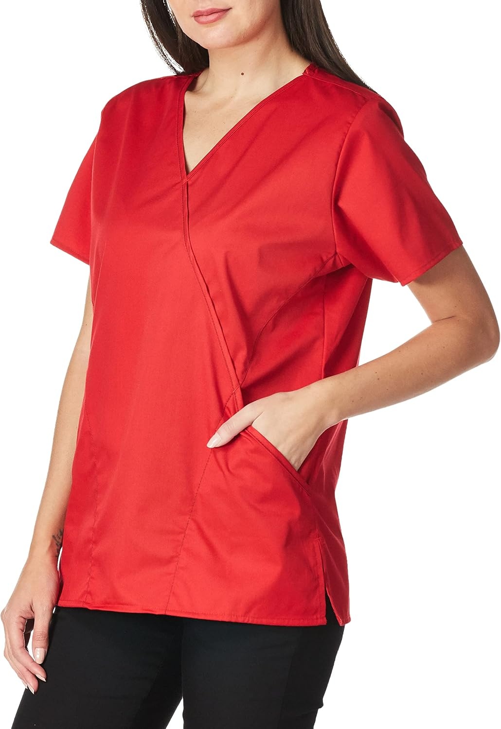 WINK WonderWORK Women’s Mock Wrap Scrub Top(Red)