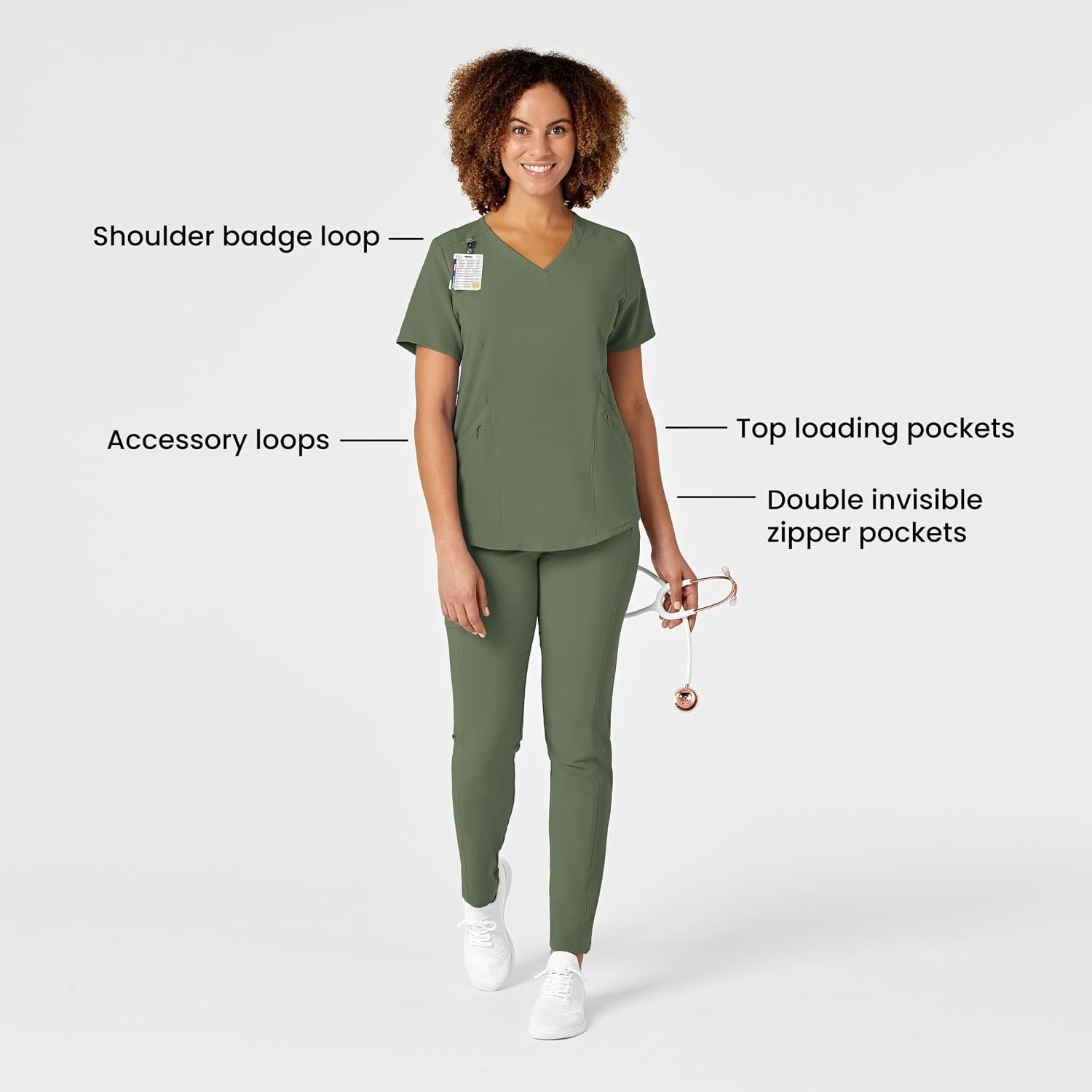 WonderWink Renew Women’s V-Neck Scrub Top, Olive, XS