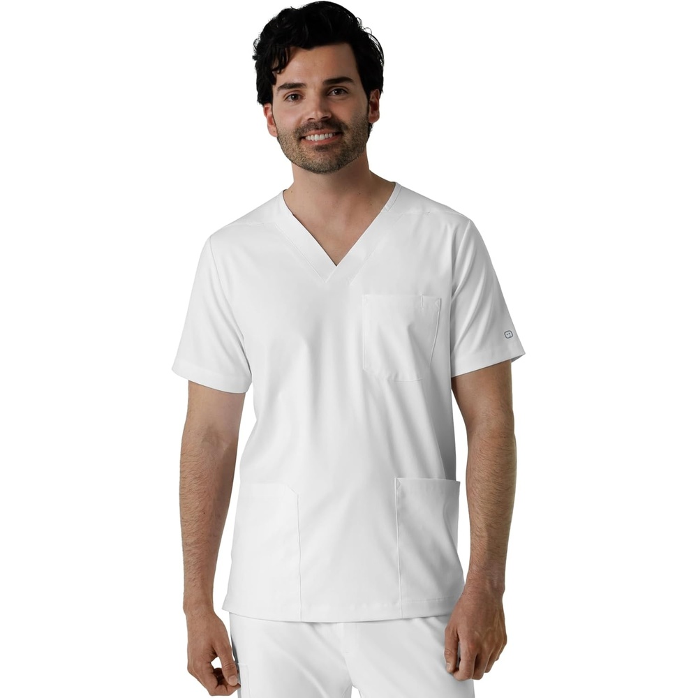 Wink Boundless Men’s Multi Pocket V-Neck Scrub Top(White)