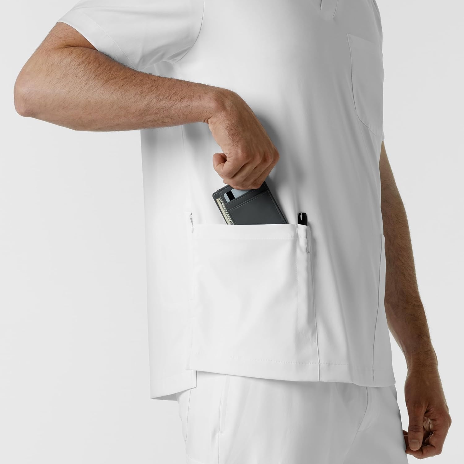 Wink Boundless Men’s Multi Pocket V-Neck Scrub Top(White)