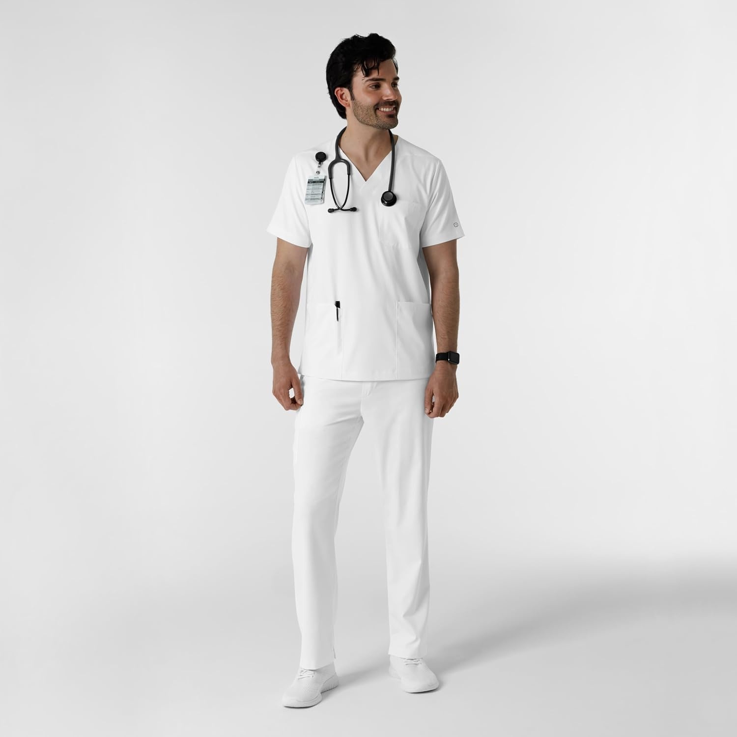 Wink Boundless Men’s Multi Pocket V-Neck Scrub Top(White)