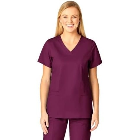 WINK WonderWORK Women’s Shaped V-Neck Scrub Top(Wine)