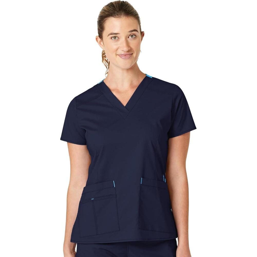 WonderWink Women’s Wonderflex Verity Scrub Top, Navy, Medium