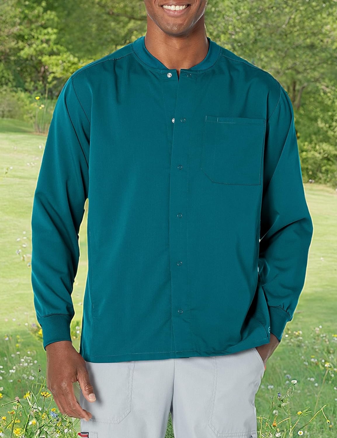 WINK PRO Men’s Snap Front Warm-Up Jacket(Caribbean Blue)
