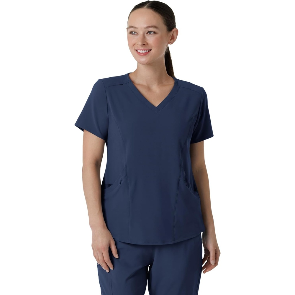 WonderWink womens Renew Women’s V-neck Top Medical Scrubs, Navy, 1X US