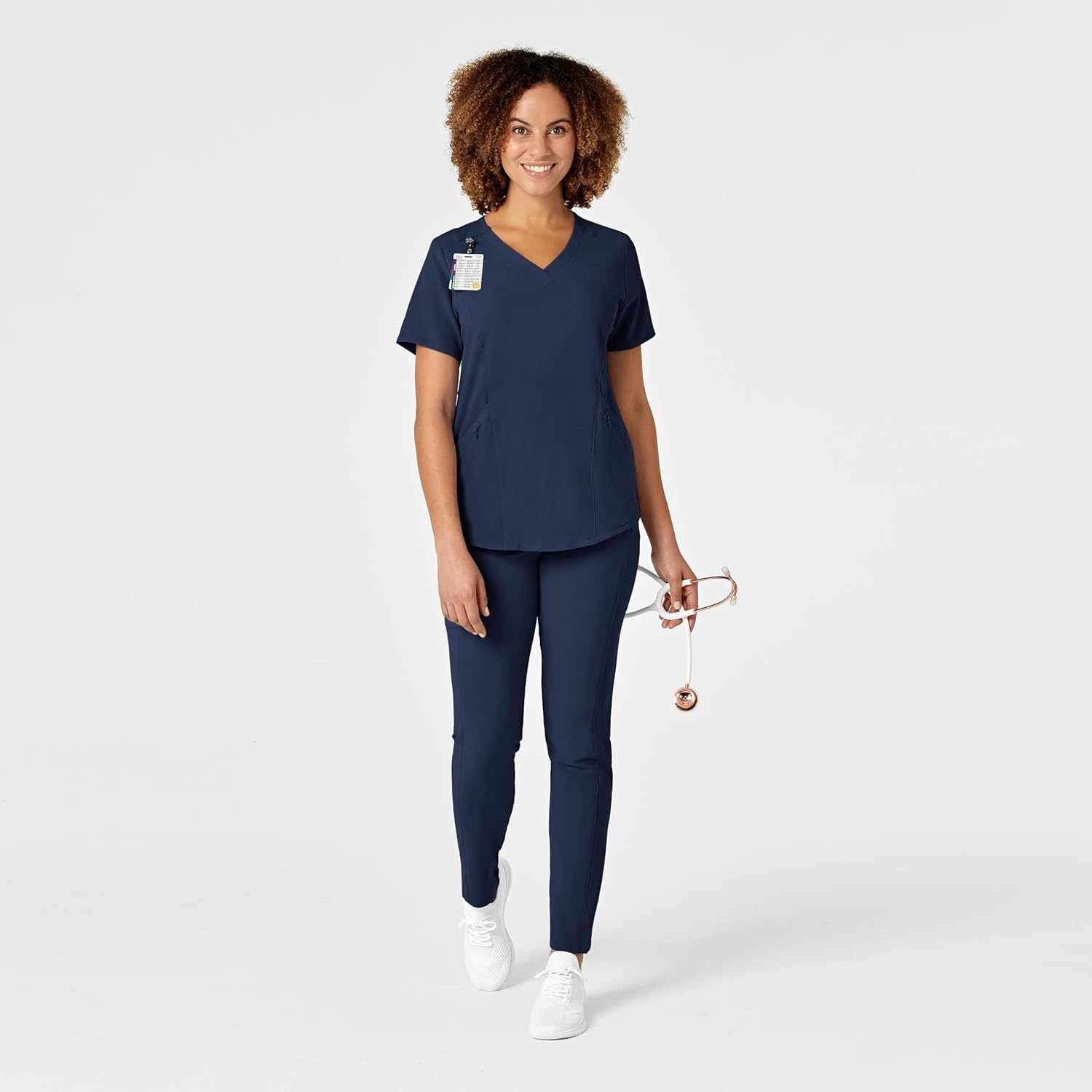 WonderWink womens Renew Women’s V-neck Top Medical Scrubs, Navy, 1X US