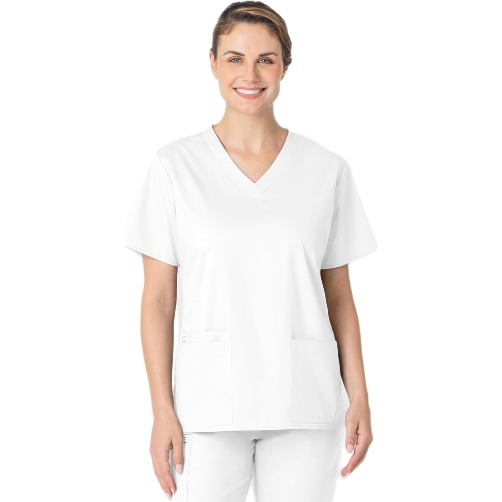 Wink WonderWORK Women’s V-Neck Scrub Top, White, 2XS