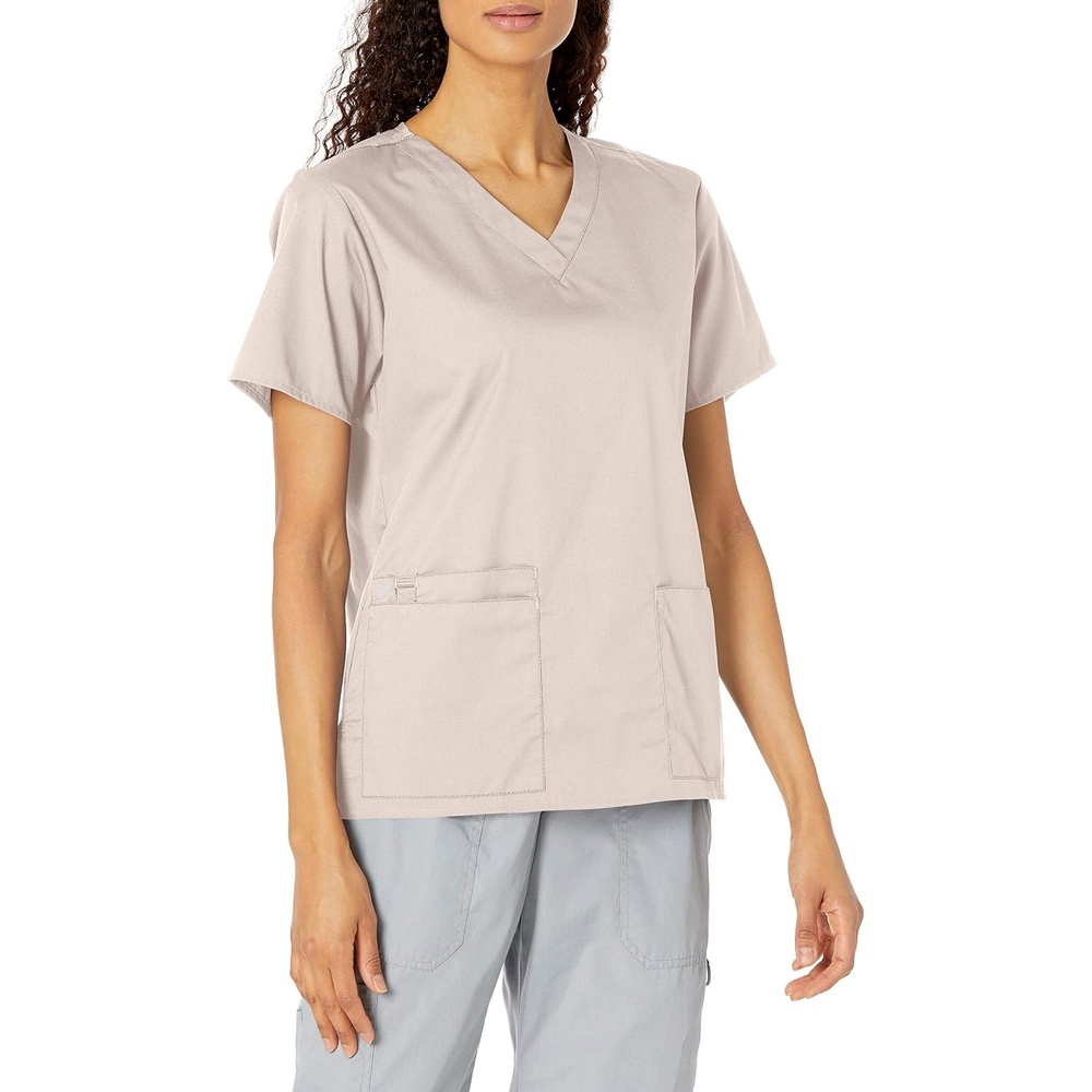 Wink WonderWORK Women’s V-Neck Scrub Top, Khaki, S