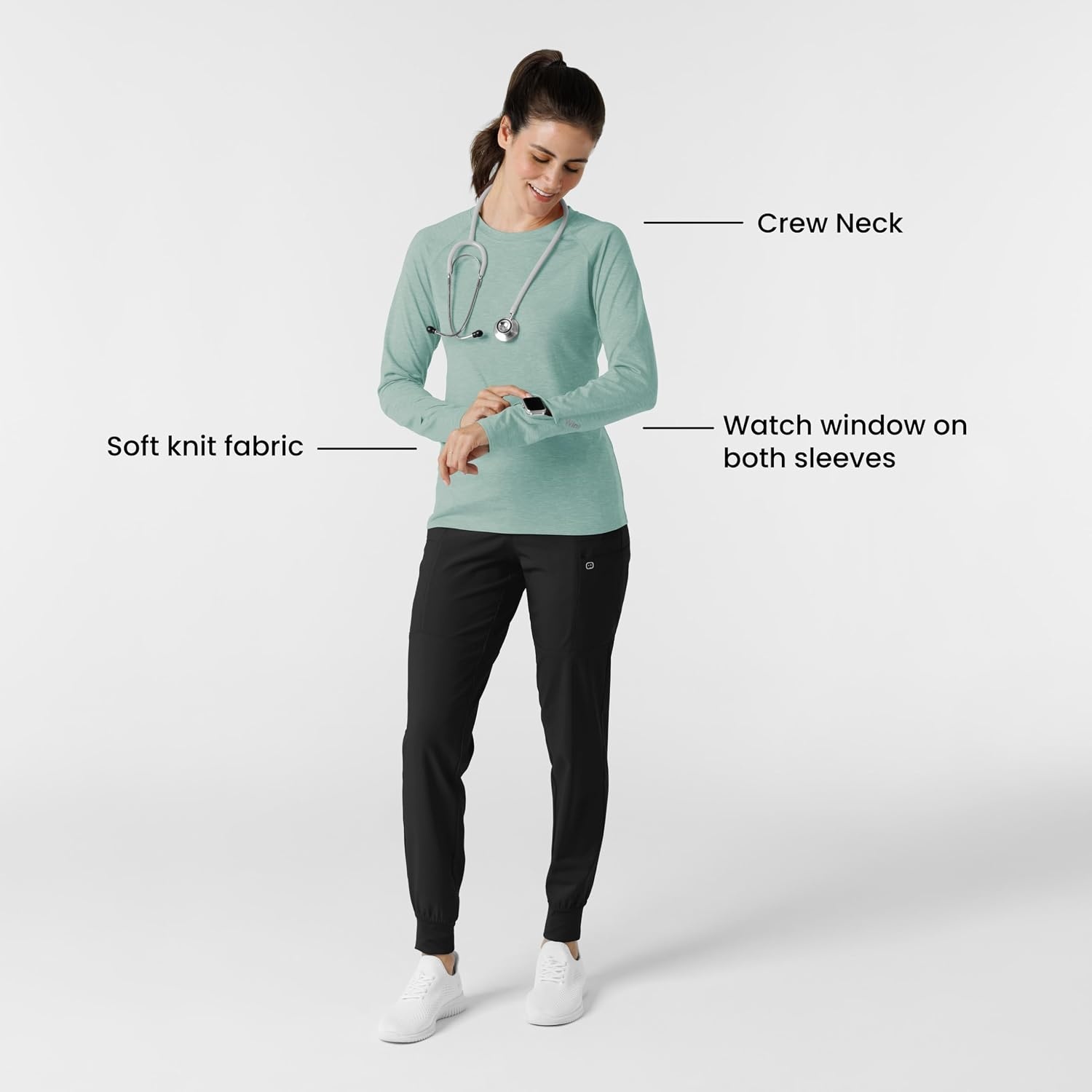 Wink Layers Women’s Watch Window Long Sleeve Underscrub Top(Sky Blue Heather)