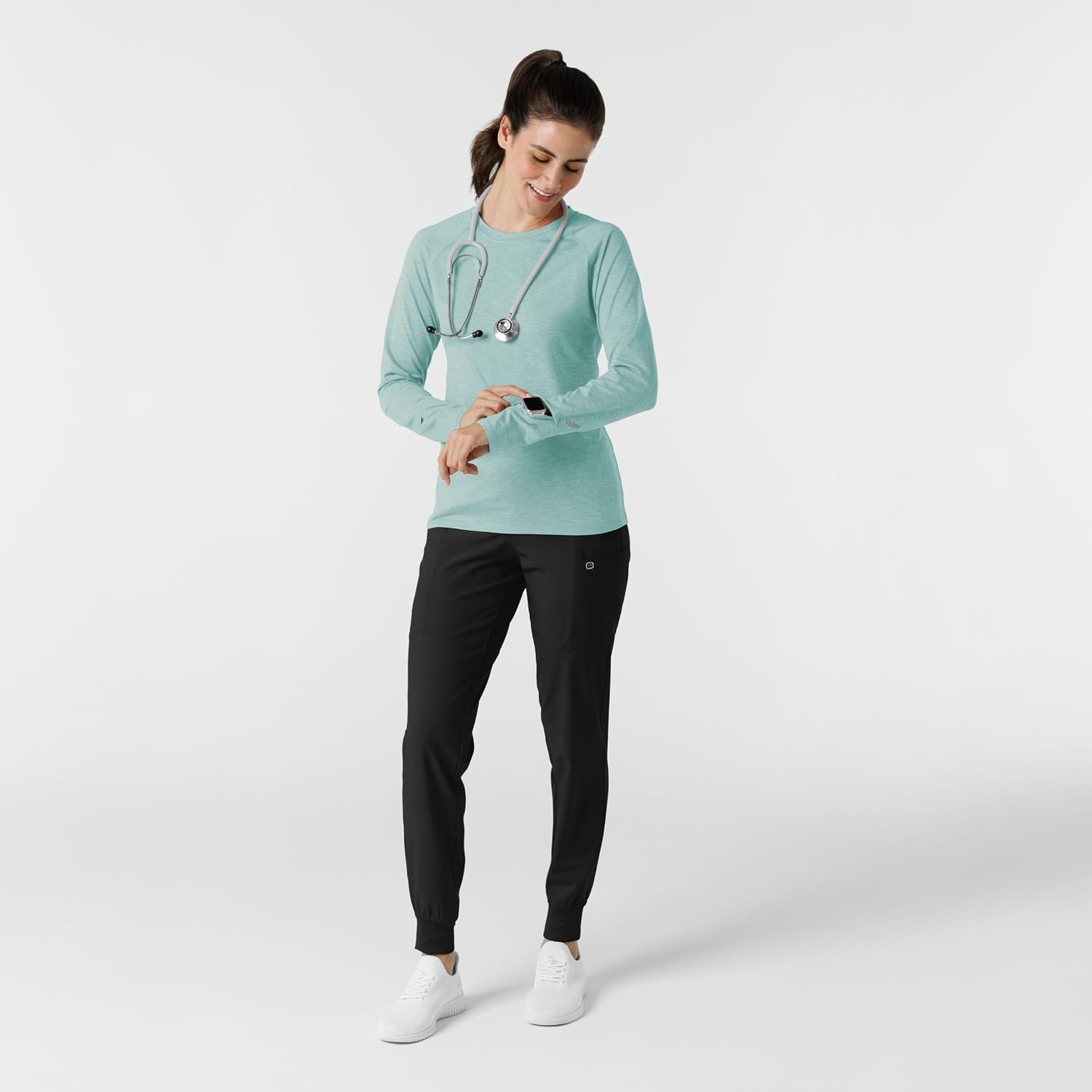 Wink Layers Women’s Watch Window Long Sleeve Underscrub Top(Sky Blue Heather)