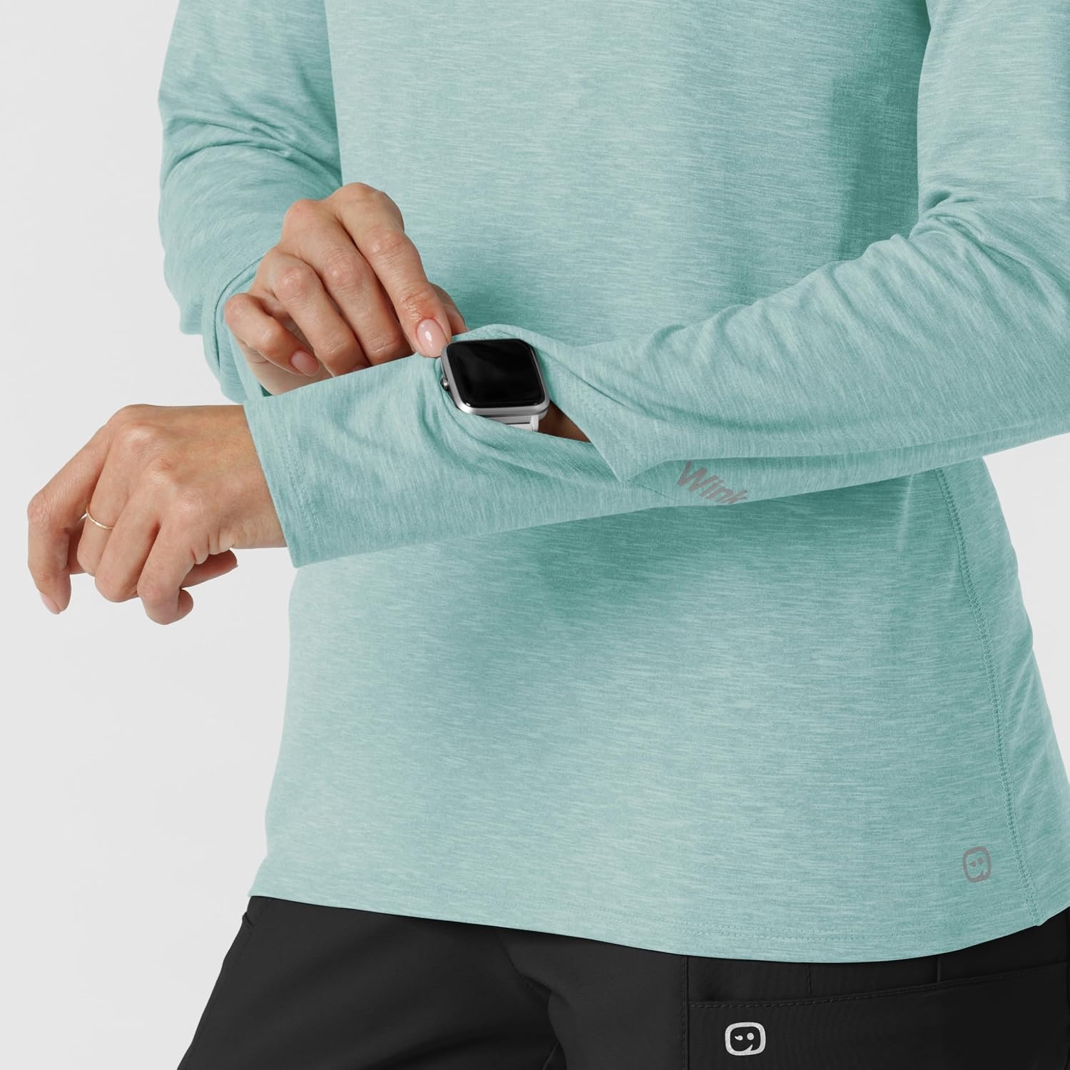 Wink Layers Women’s Watch Window Long Sleeve Underscrub Top(Sky Blue Heather)