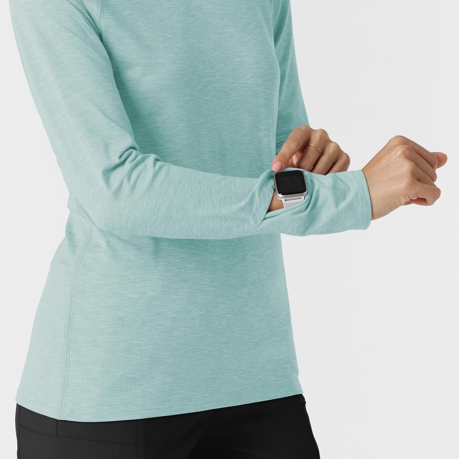 Wink Layers Women’s Watch Window Long Sleeve Underscrub Top(Sky Blue Heather)