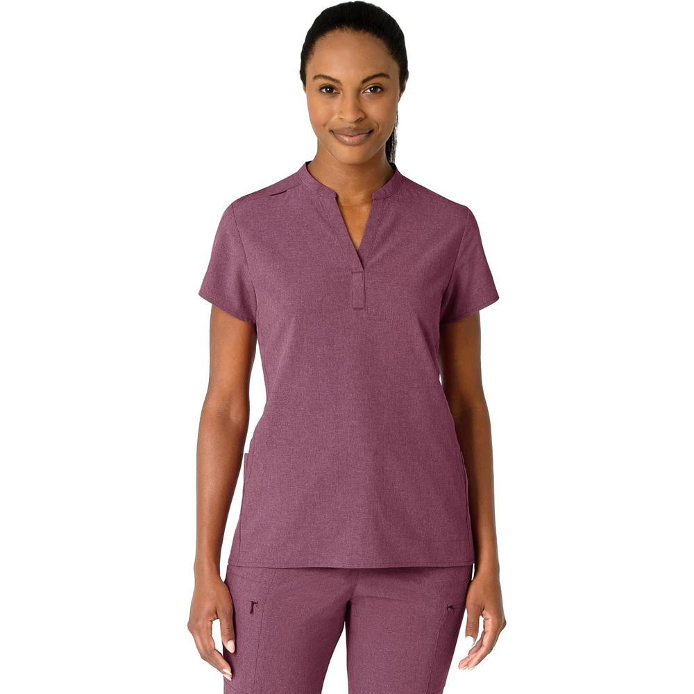 Wink Renew Women’s Mandarin Collar Scrub Top(Wine Heather)