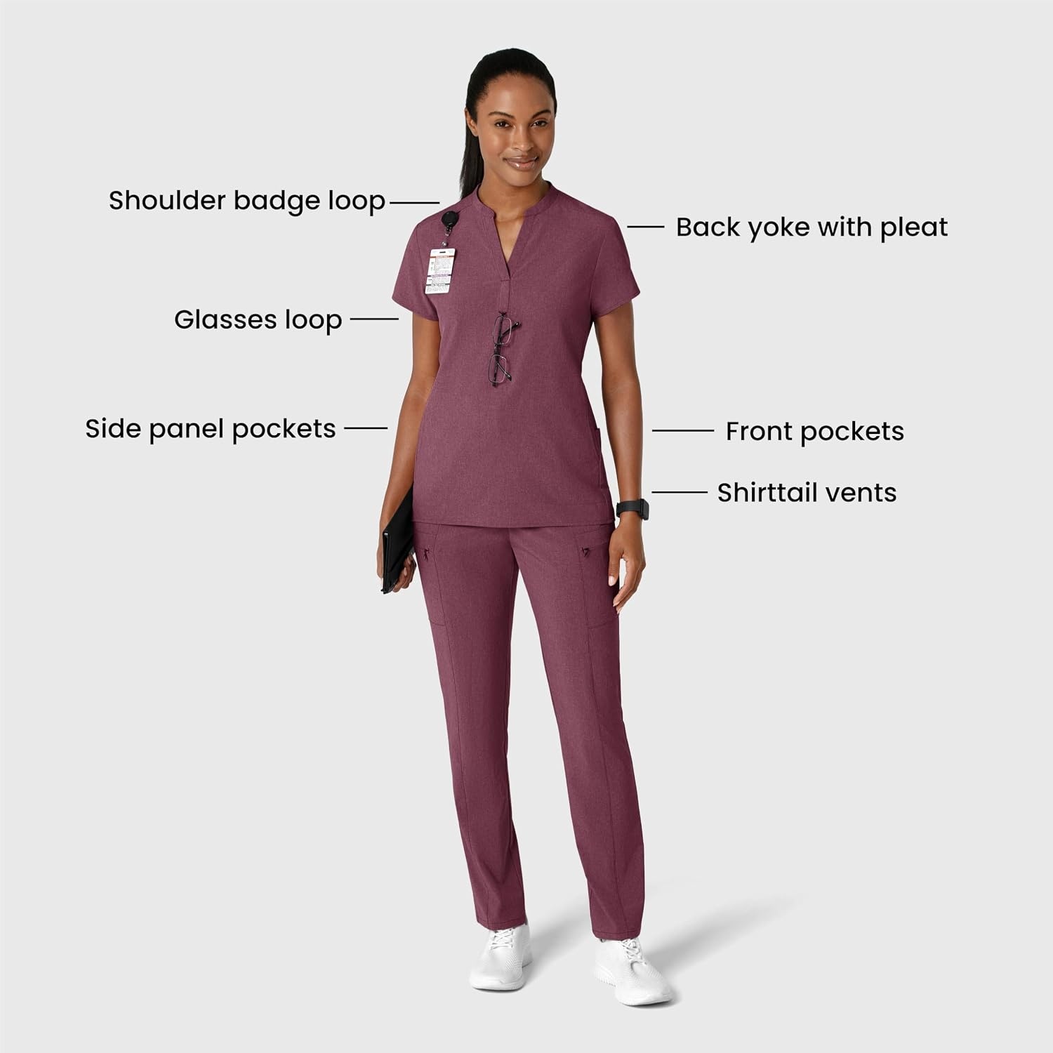 Wink Renew Women’s Mandarin Collar Scrub Top(Wine Heather)