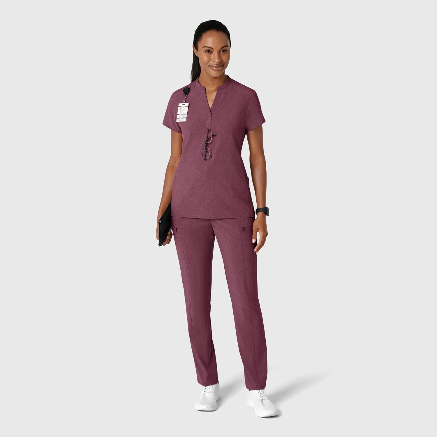 Wink Renew Women’s Mandarin Collar Scrub Top(Wine Heather)