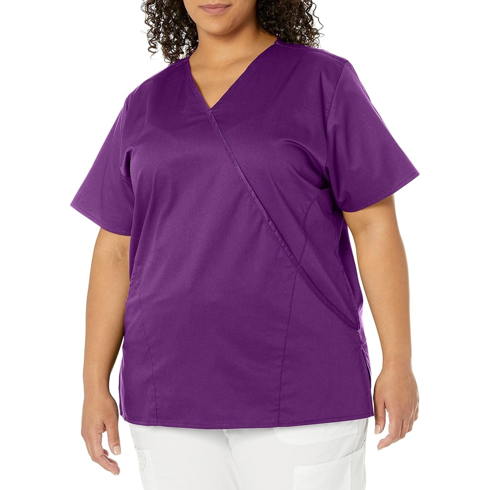 WINK WonderWORK Women’s Mock Wrap Scrub Top(Eggplant)