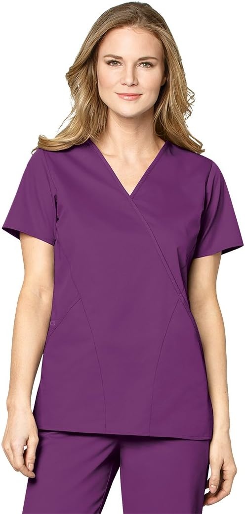 WINK WonderWORK Women’s Mock Wrap Scrub Top(Eggplant)