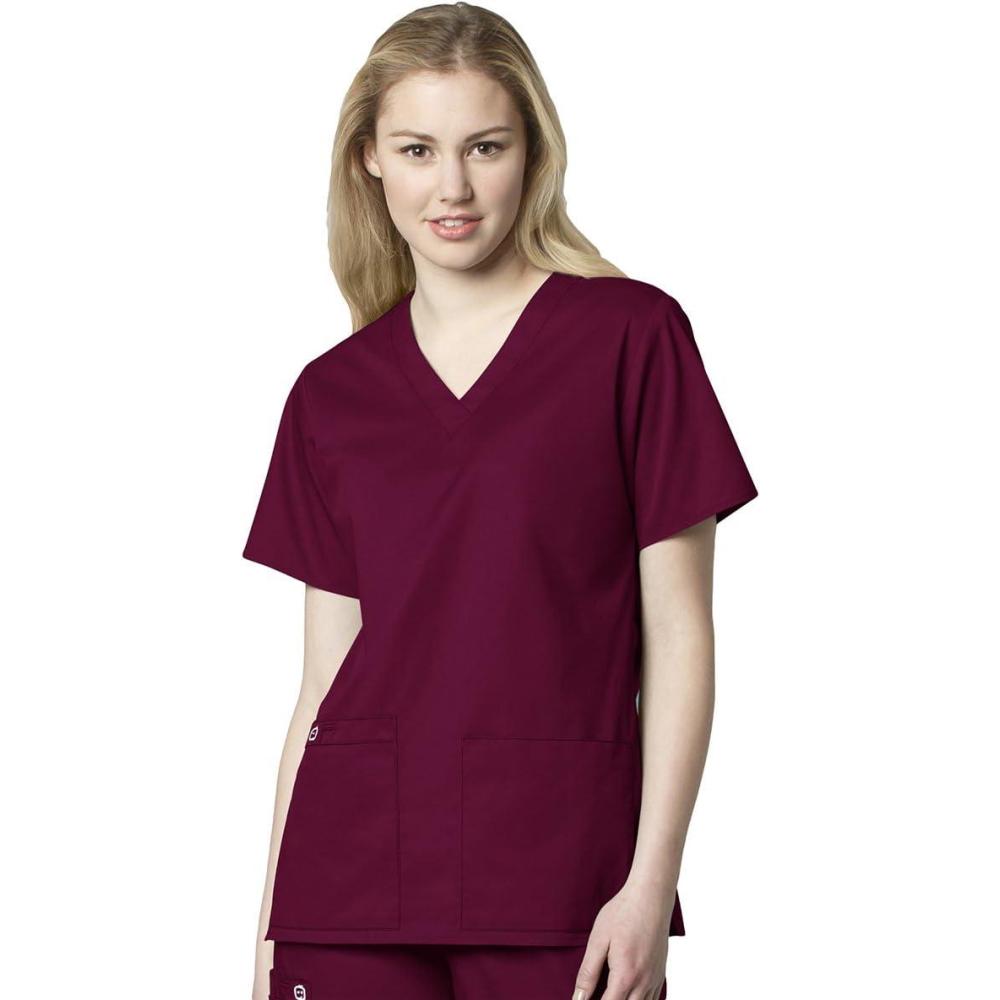 WonderWink Women’s Plus-Size Wonderwork V-Neck Scrub Top, Wine, 3X-Large