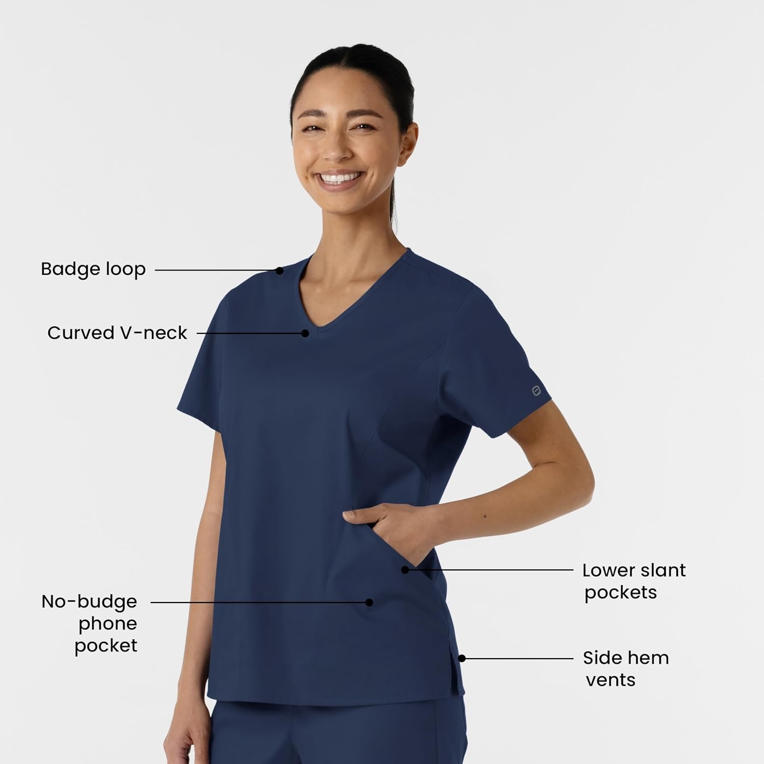 Wink Work Women’s Curved V-Neck Scrub Top(Navy)