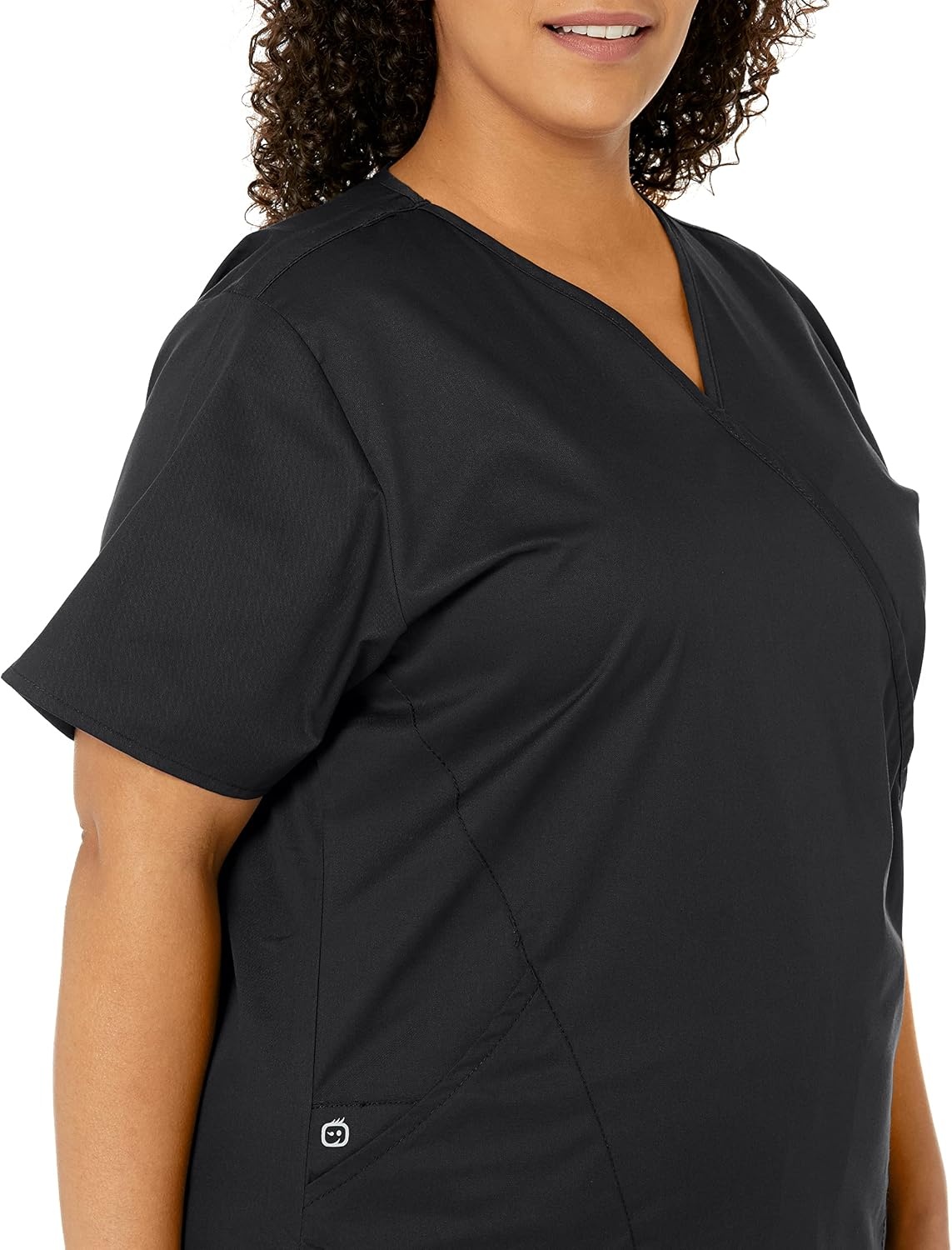 WINK WonderWORK Women’s Mock Wrap Scrub Top(Black)