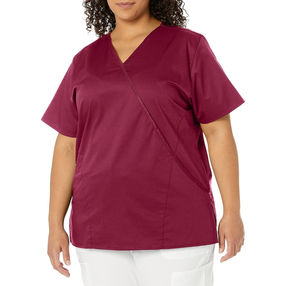 WINK WonderWORK Women’s Mock Wrap Scrub Top(Wine)