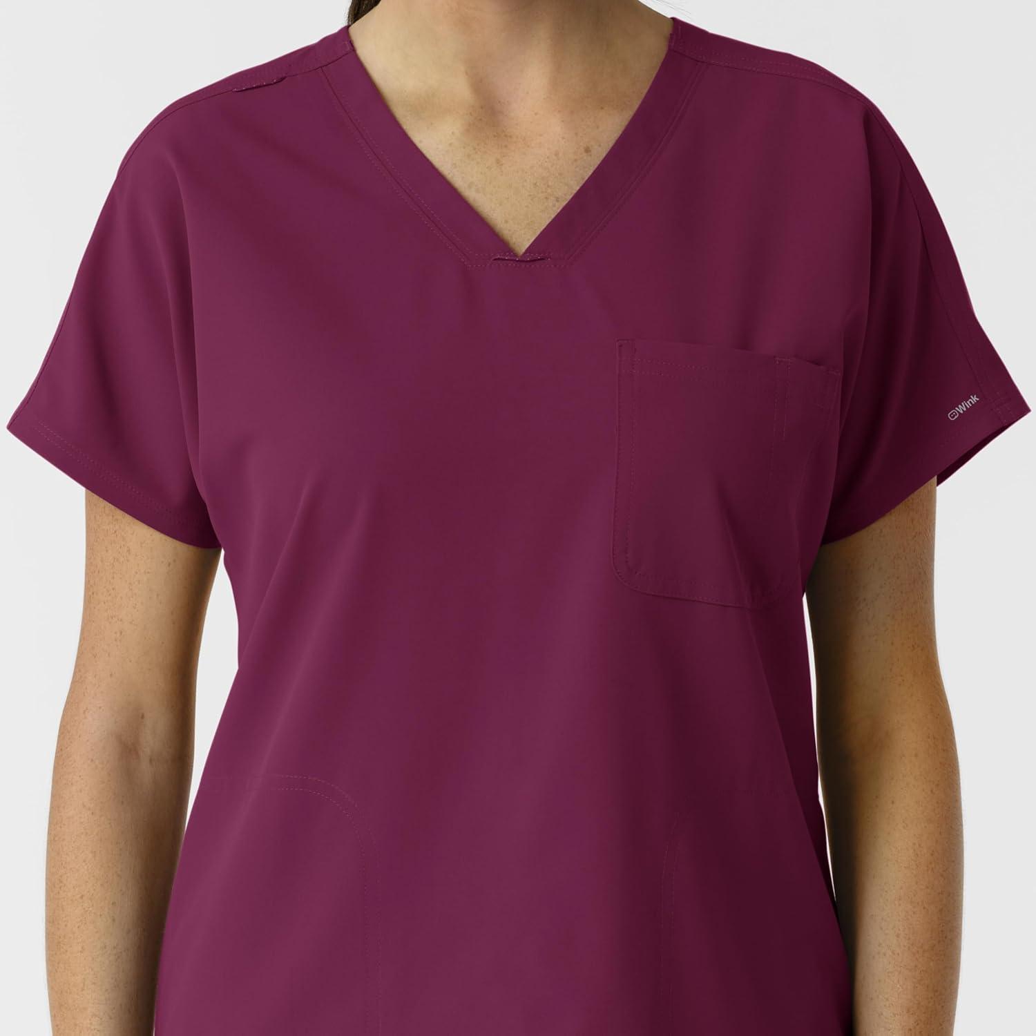 Wink Women’s Women’s Drop Shoulder Tunic Scrub Top(Wine)