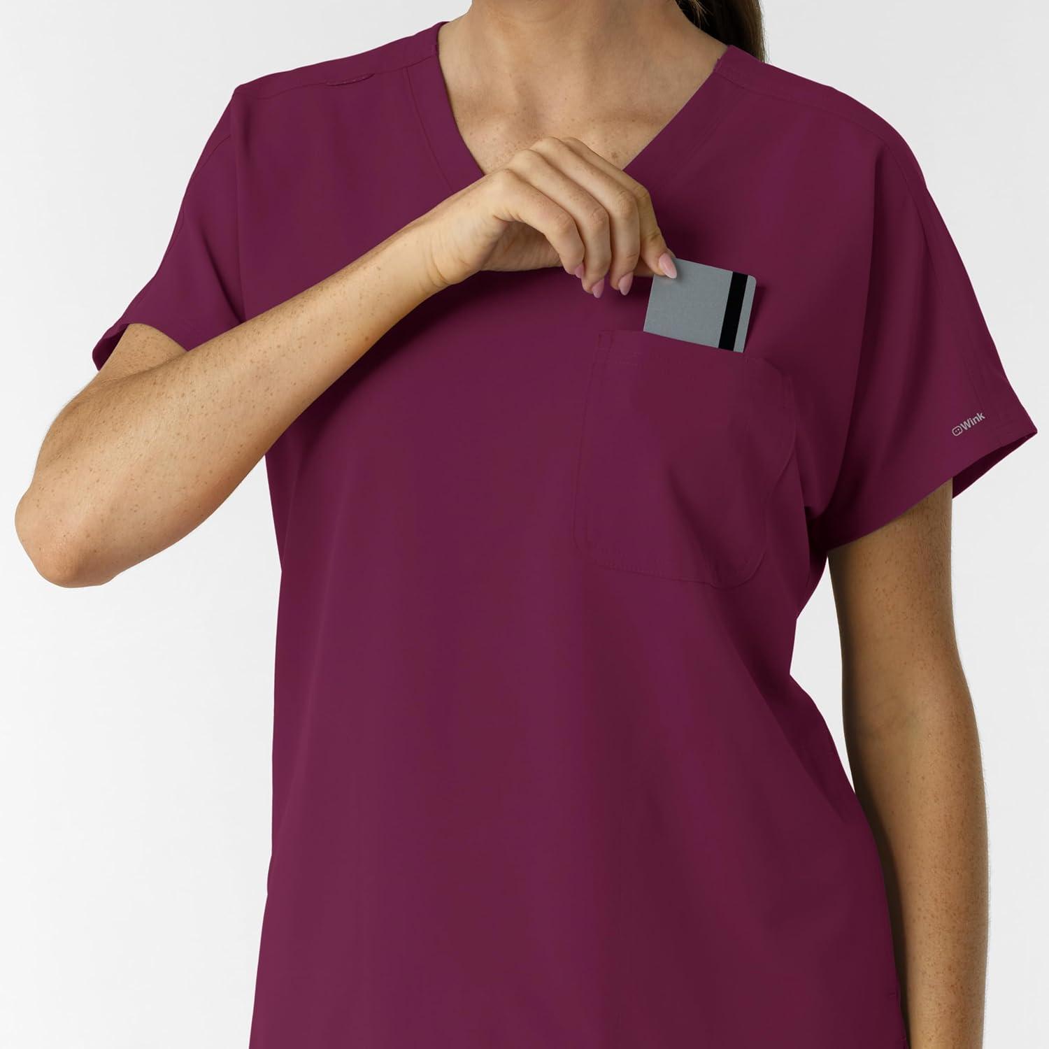 Wink Women’s Women’s Drop Shoulder Tunic Scrub Top(Wine)