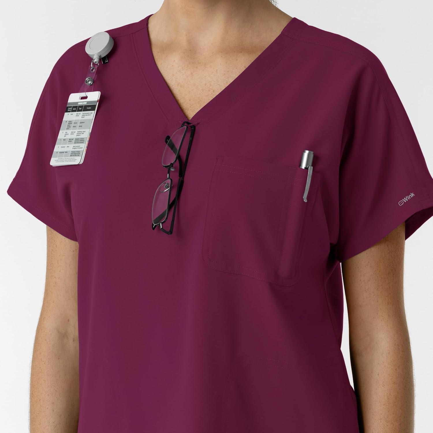Wink Women’s Women’s Drop Shoulder Tunic Scrub Top(Wine)