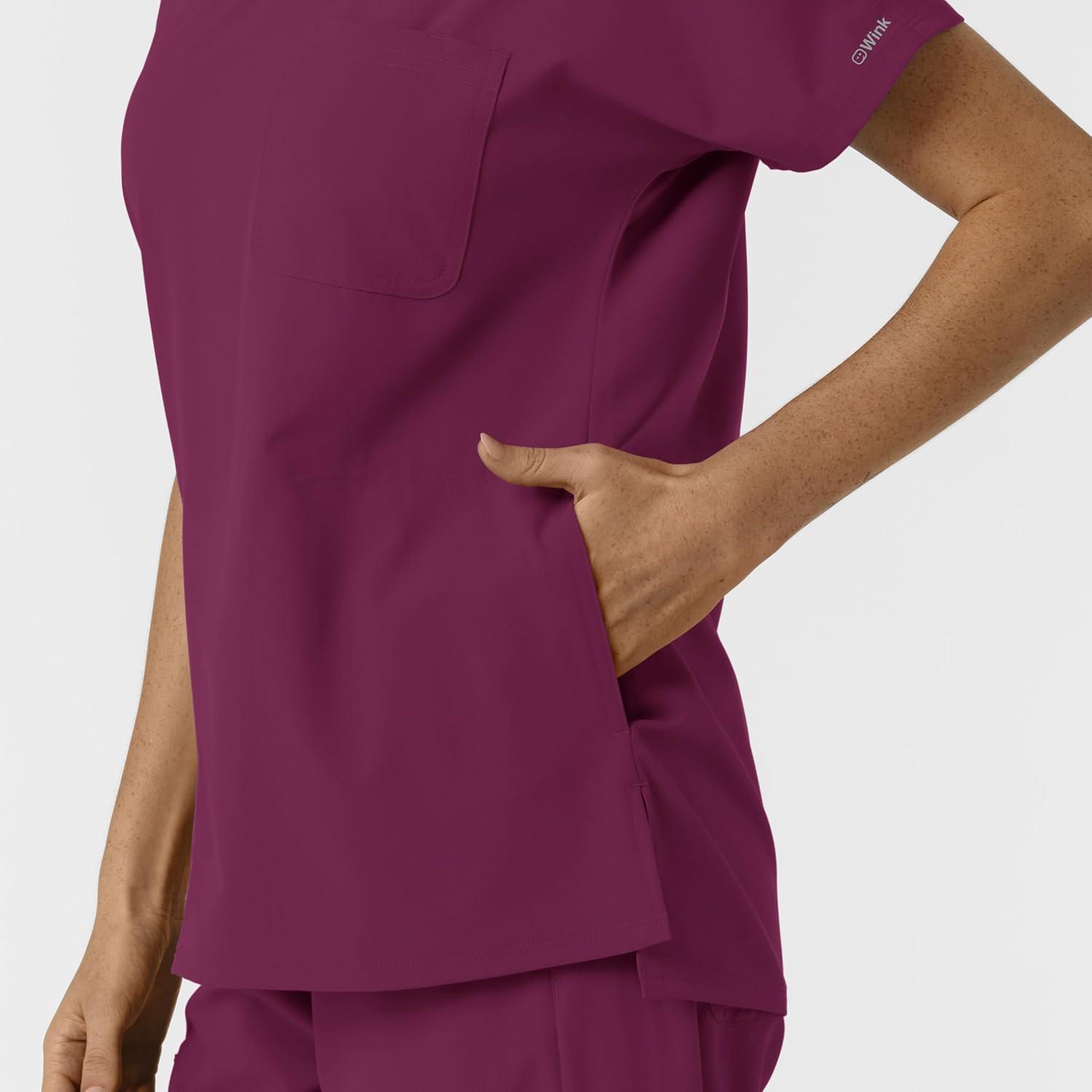 Wink Women’s Women’s Drop Shoulder Tunic Scrub Top(Wine)