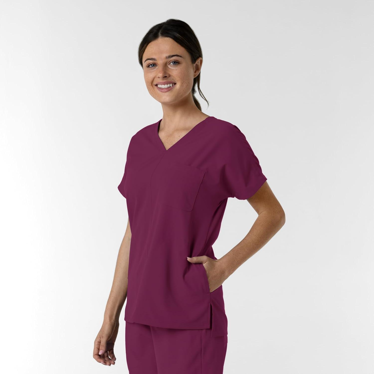 Wink Women’s Women’s Drop Shoulder Tunic Scrub Top(Wine)