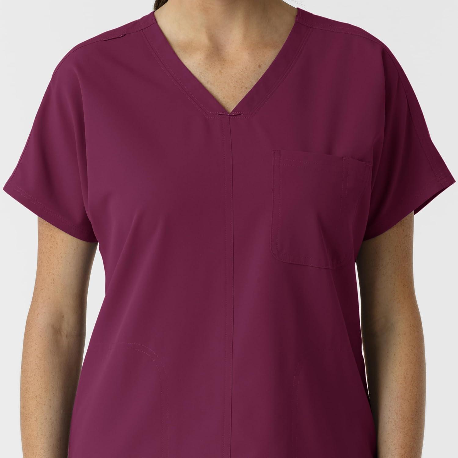 Wink Women’s Women’s Drop Shoulder Tunic Scrub Top(Wine)