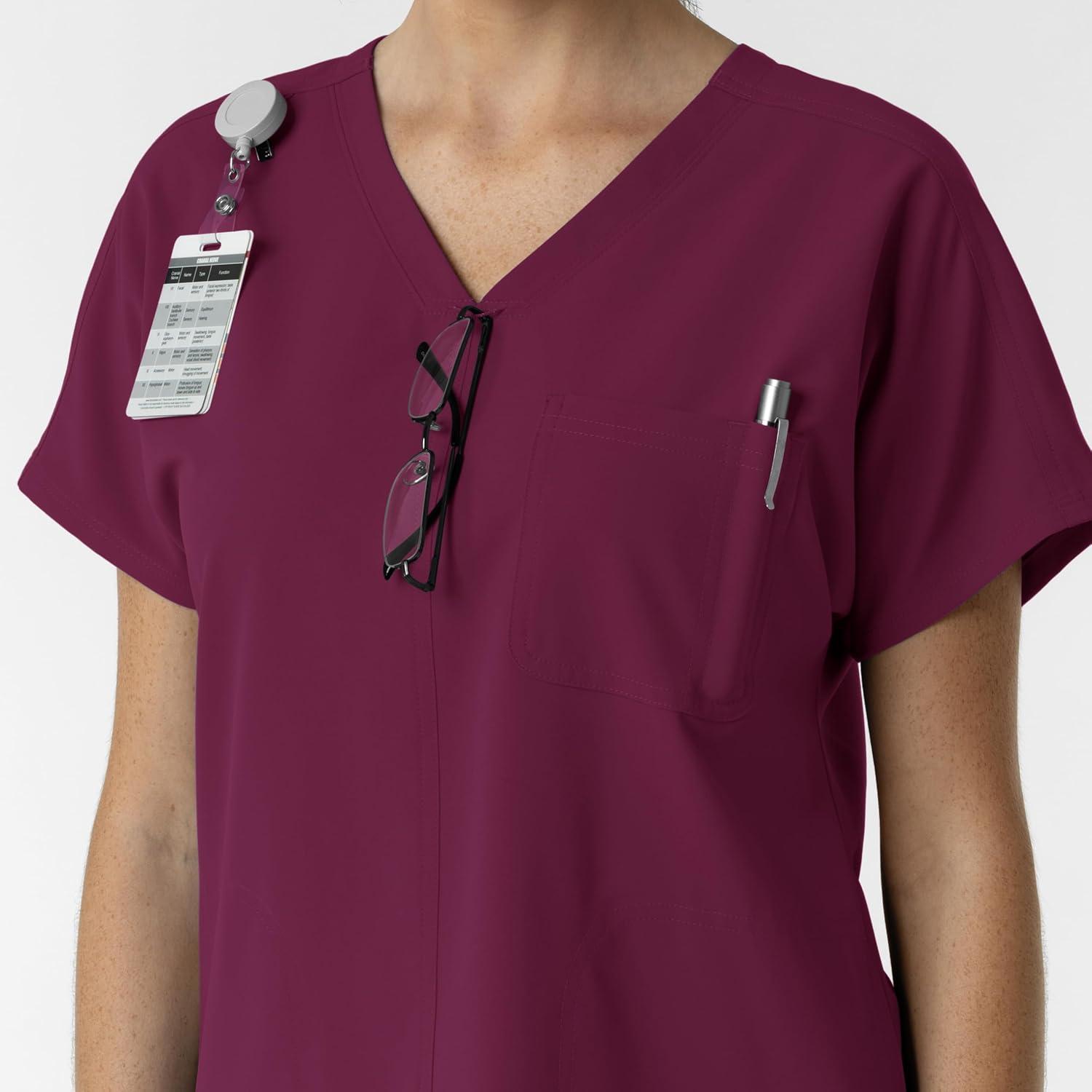 Wink Women’s Women’s Drop Shoulder Tunic Scrub Top(Wine)