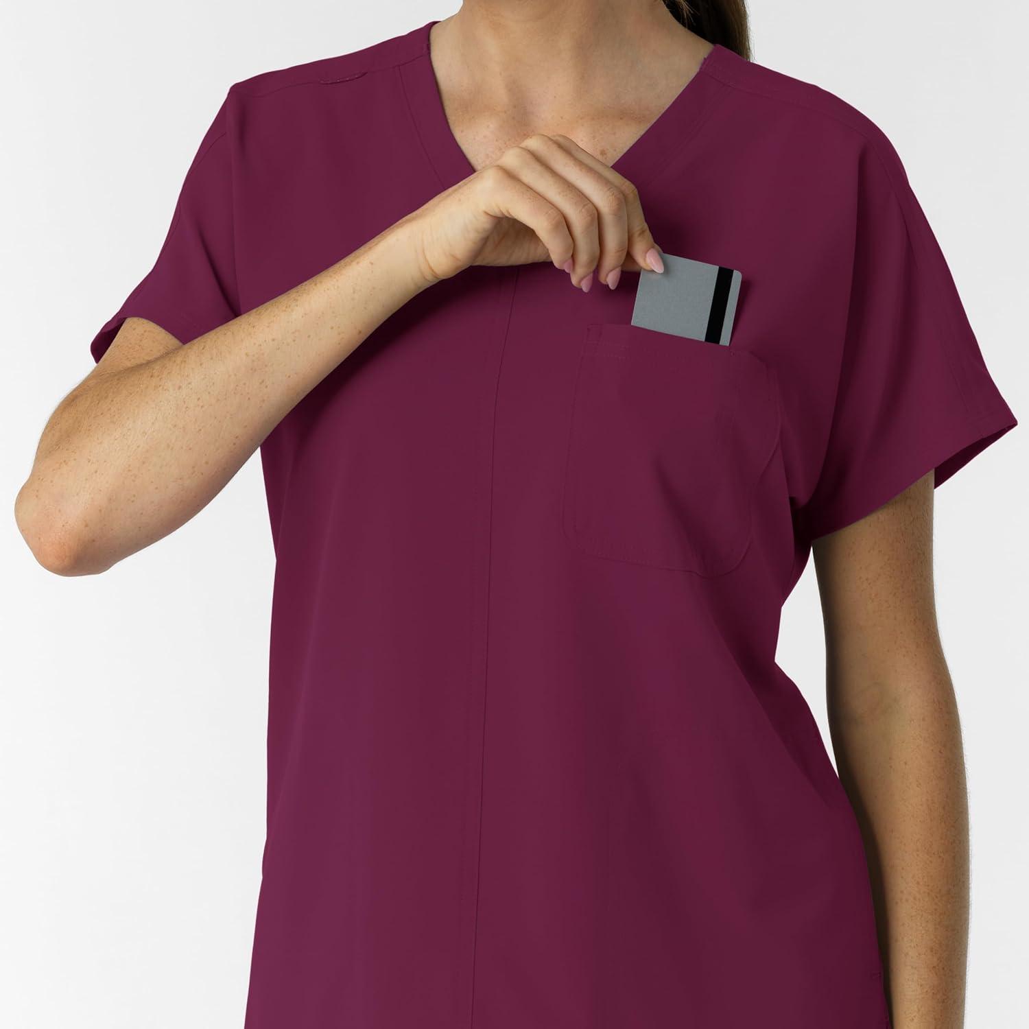 Wink Women’s Women’s Drop Shoulder Tunic Scrub Top(Wine)