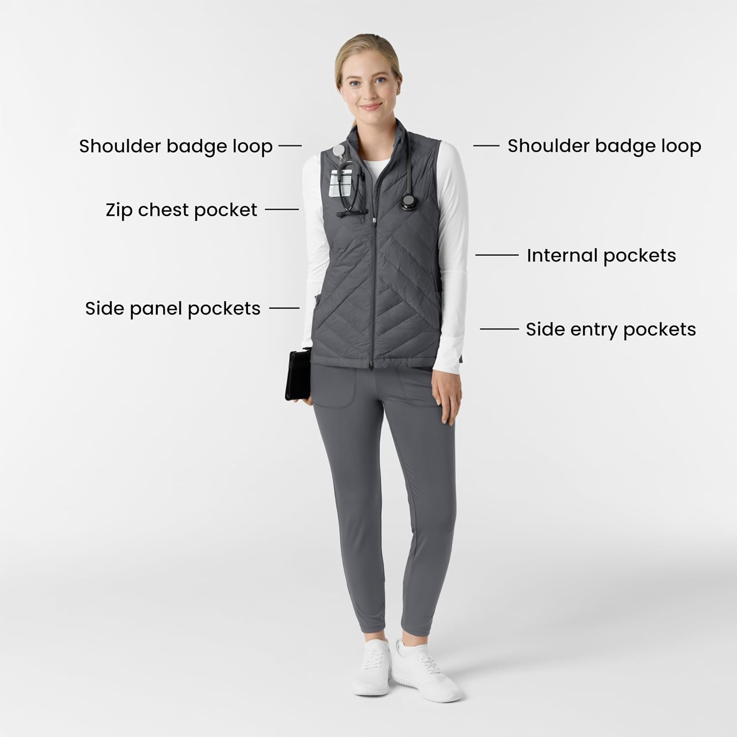 WINK Layers Women’s Quilted Scrub Vest(Pewter)