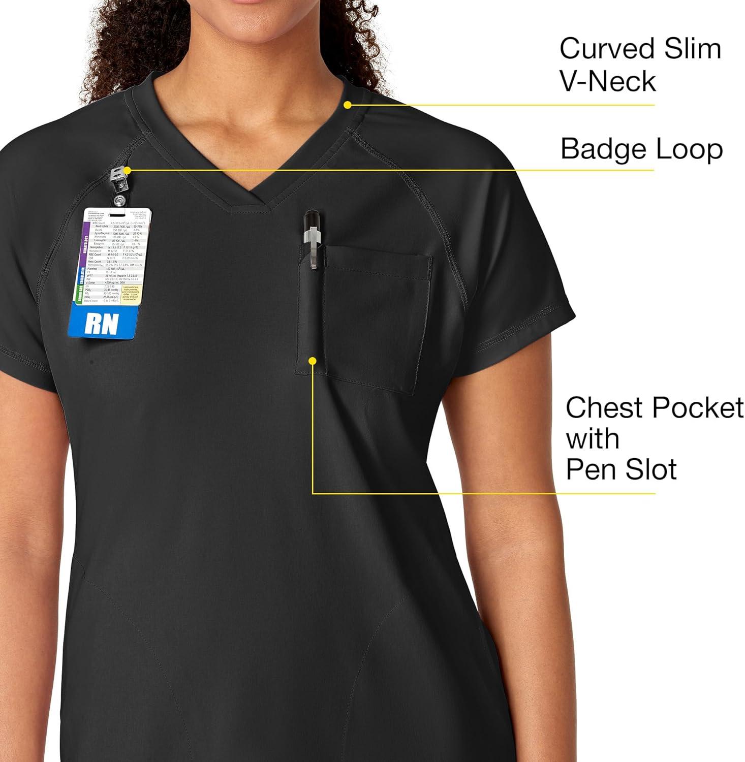 WonderWink Renew Women’s Yoga V-Neck Scrub Top – Black, L