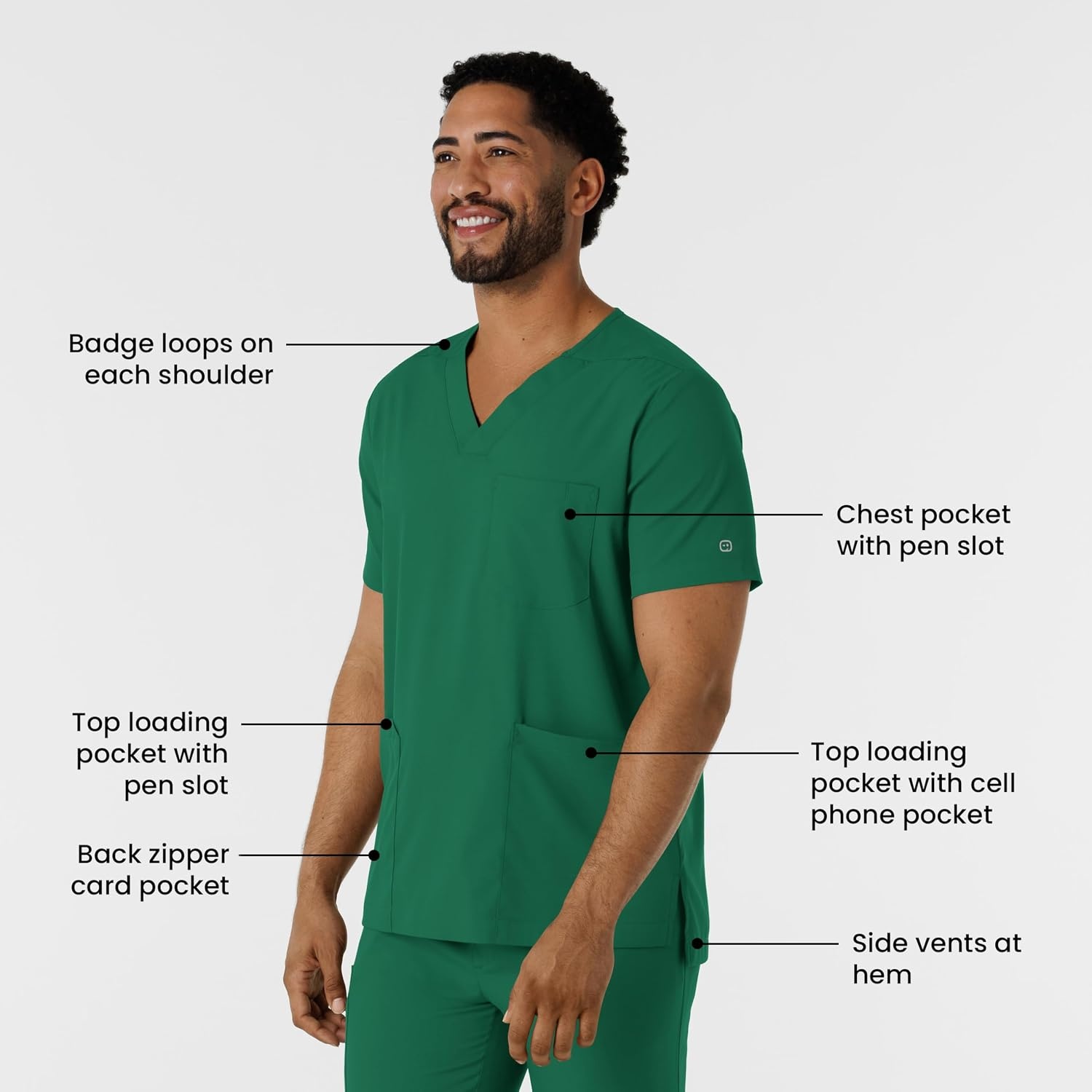 Wink Boundless Men’s Multi Pocket V-Neck Scrub Top(Hunter)