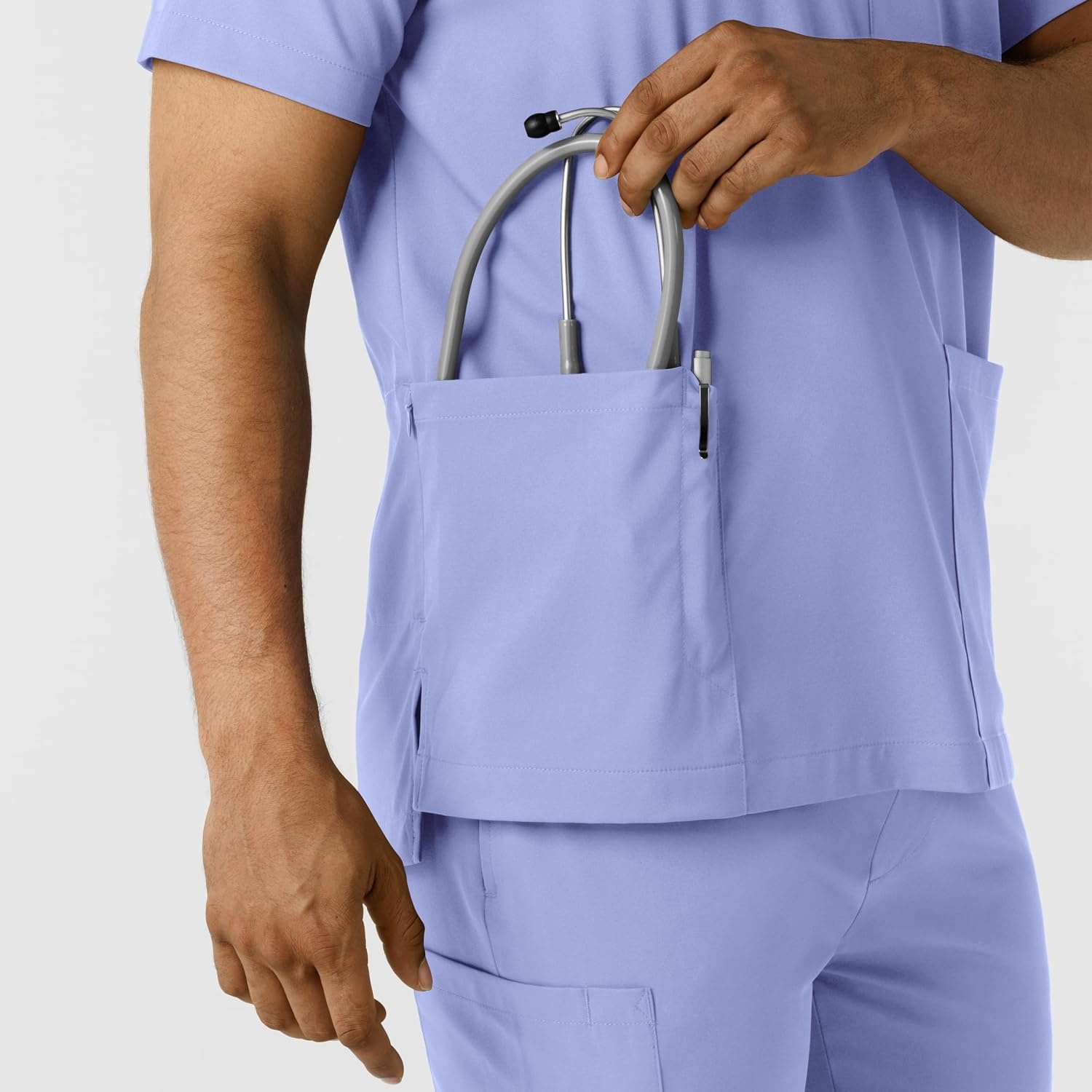 Wink Boundless Men’s Multi Pocket V-Neck Scrub Top(Ceil Blue)